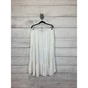 Boho Me Plus Size White Tiered Boho Basic Maxi Skirt Size 3X
